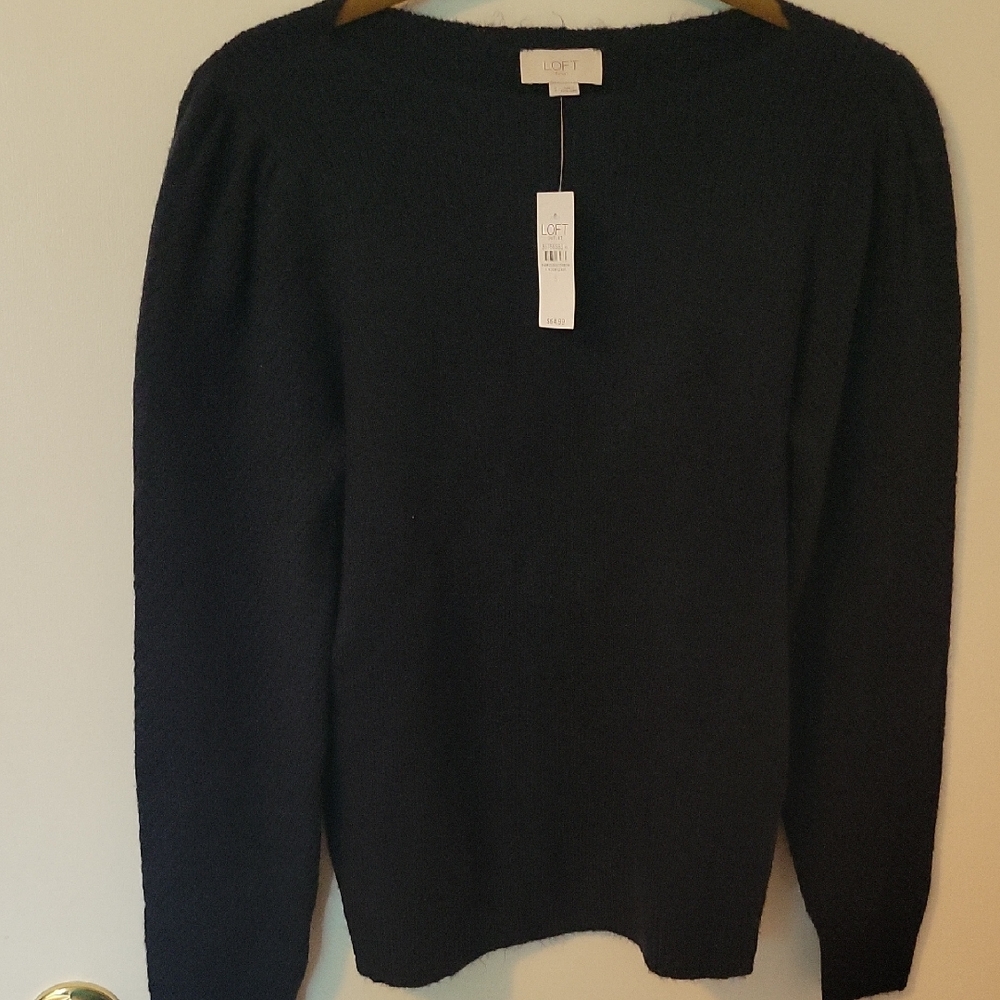 LOFT Women's Elegant Navy Crew Neck Sweater